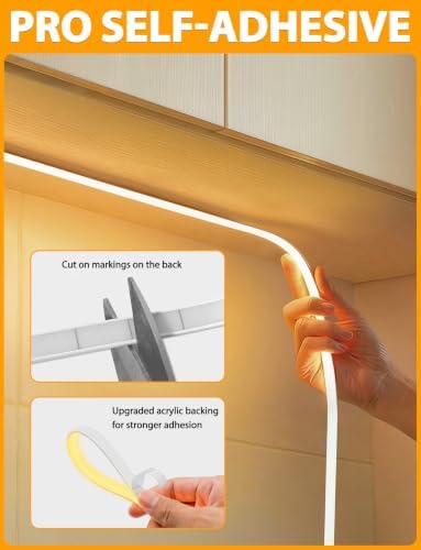 Lamomo COB LED Strip Lights 65.6Ft, 2 Roll Warm White Dimmable Self-Adhesive Led Rope Light with Remote, Flexible Cuttable Waterproof 3000K Silicone Neon Tape Lights for Bedroom, Indoor, Cabinet