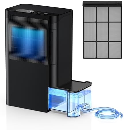 Dehumidifiers for Home, 2.5L Tank, 35dB Quiet, Continuous Draining Hose