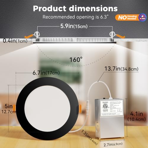 CHARKEE 24 Pack 6 Inch Ultra-Thin 5CCT LED Recessed Ceiling Light,Canless