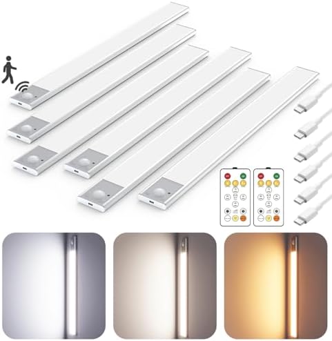 16" Under Cabinet Lighting Wireless, Remote, Motion Sensor, 6Pack, Silver