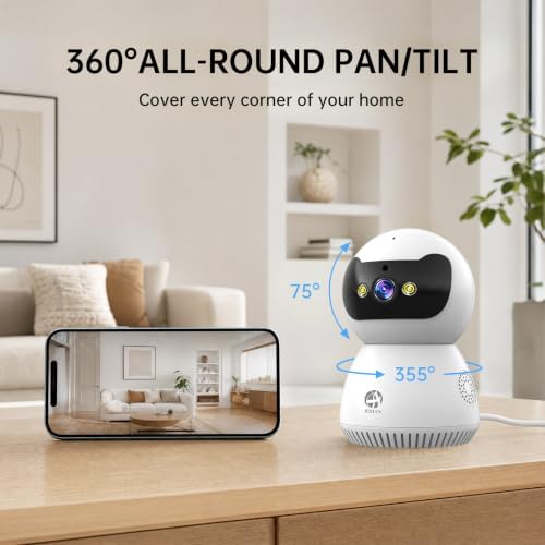 JOOAN 2K Indoor Security Camera, 5G/2.4G WiFi Pet Camera, Color Night Vision, PTZ Auto Tracking, Motion & Sound Detection, 2-Way Audio, for Baby/Elderly, Multi-User Shared, Local & Cloud Storage