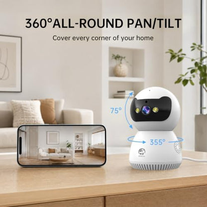 JOOAN 2K Indoor Security Camera, 5G/2.4G WiFi Pet Camera, Color Night Vision, PTZ Auto Tracking, Motion & Sound Detection, 2-Way Audio, for Baby/Elderly, Multi-User Shared, Local & Cloud Storage