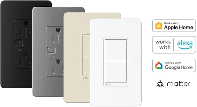 Square D by Schneider Electric X Series 15 Amp WiFi Energy Monitoring Light Switch, Single-Pole/3-way, 600 Watt, Rocker, Matter Certified, Works with Alexa, Google Home, Apple Home, Matte White