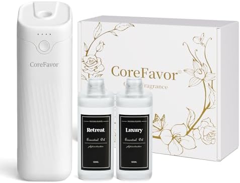 Waterless Essential Oil Diffuser with 2x120ml Oil, Portable Battery-Operated Cold Air Aroma Scent Machine, 4 Adjustable Intensity Levels, Quiet Diffuser for Bedroom Office Bathroom Car