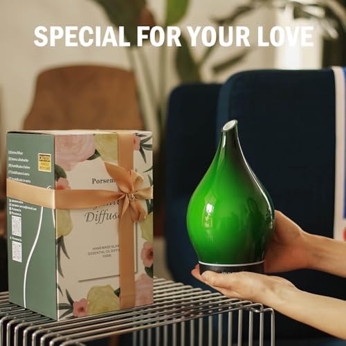 Porseme Essential Oil Diffuser 150ml Handmade Glass Diffuser 6H Runtime