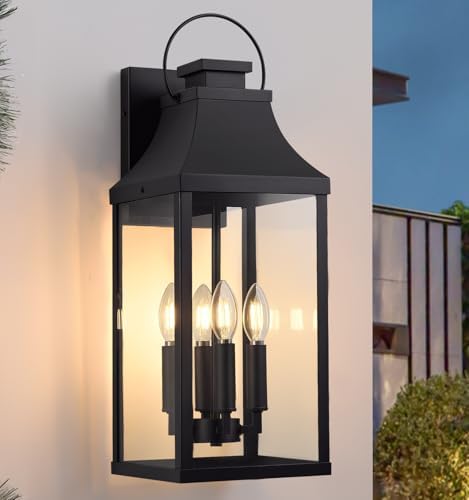22'' Large Outdoor Wall Lantern, Black Exterior Lighting Fixture 1 Pack