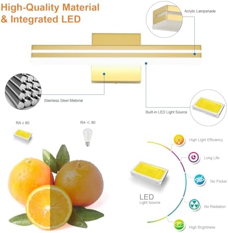 SineRise 16-Inch LED Modern Bathroom Vanity Light Bar, Gold Modern Acrylic Bathroom Wall Lighting Fixtures Over Mirror (Cool White 6000K)