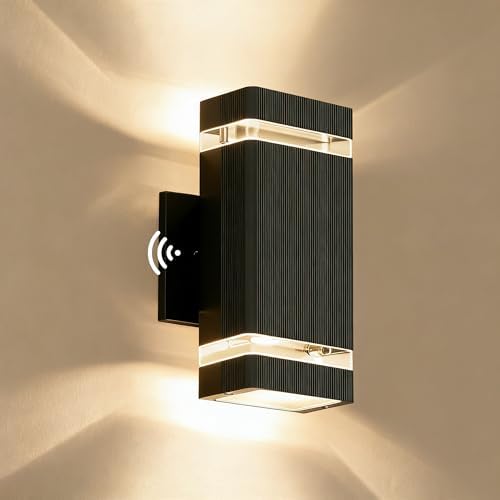 JYV Dusk to Dawn Square Outdoor Wall Lights, Up and Down Porch Lights,Black