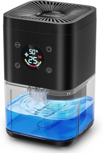 Small Dehumidifier for Bedroom – 63oz 35dB Quiet Auto Dehumidify (60/70%) & Continuous Mode for Bathroom Home Closet RV, Auto Defrost & Auto Shut-Off, 7-Color Light & Timer, Lightweight – Black