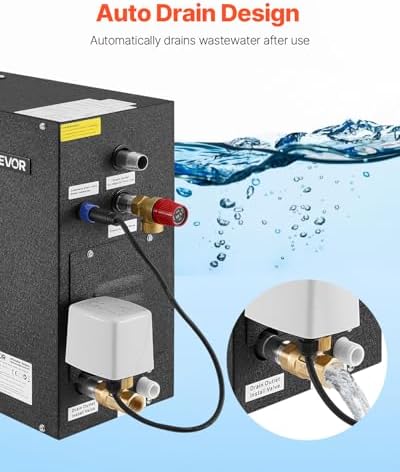 VEVOR Steam Generator, 7.5 kW Steam Shower System with Controller for Home Sauna & Spa, Commercial Auto Drain Kit with Overheat, Dry-Run & Overpressure Protection, 10min to 24h Timer, Black