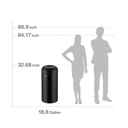 71 Liter / 18.8 Gallon Commercial Open Top Trash Can, Big Capacity, Brushed Stainless Steel (Black)