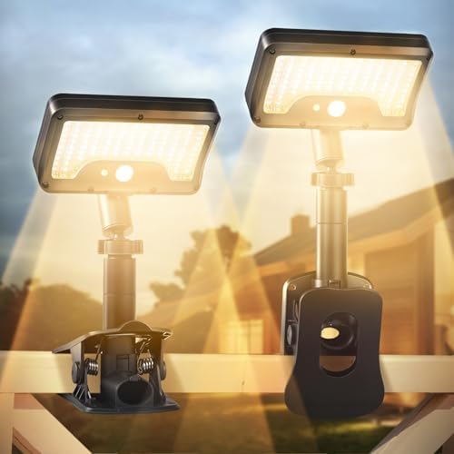 Clip On Solar Motion Lights Outdoor,360°Rotatable Fence Lights(2Pack,3000K)