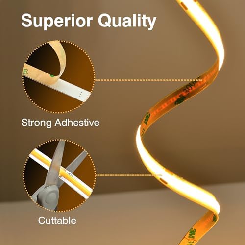 Pandery COB LED Strip,LED Strip Lights 3M/9.84ft,Touch Dimmable LED Strips,CRI90+,2700K Warm White cob led,960LEDs,24V LED Tape Lights,Indoor for Bedroom, Kitchen, TV, Mirror,Cabinet