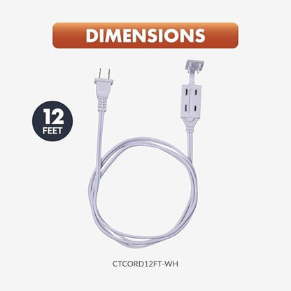 Newhouse Electric 12-Foot 2-Prong Indoor Outlet Extension Cord with Tamper Guard CTCORD12FT-WH Slim Indoor Extension Cord and Cube Tap for Home Essentials, Apartments, and Home Improvement Projects