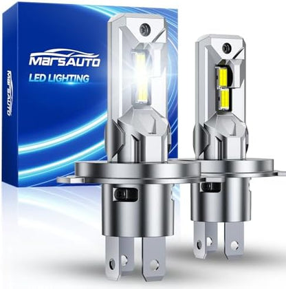 Marsauto H4/9003 Light bulb, 800% 40000LM Brightness 6500K Cool White, Real 1:1 Mini Size, Plug and Play, Non-polarity, Pack of 2