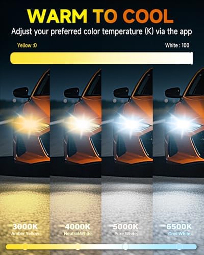 Termitor Smart H4 Light Bulb, 0-75000LM 1500% Super Brighter, App-Controlled Dimming & Color Temperature, 3000K Yellow to 6500K Cool White for Bluetooth 9003/HB2 Fog Light, Plug and Play, Pack of 2