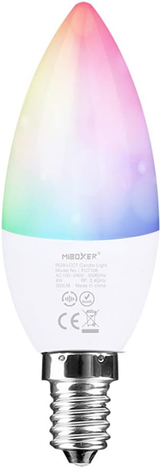 LGIDTECH FUT108 4W E14 LED 2.4GHz Candle Light Bulb AC100-240V RGB+CCT Color and Temperature Changeable,Memory Function.Smartphone APP Control via Gateway(Excluded)
