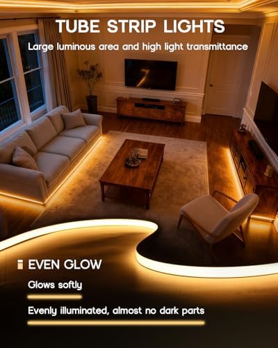 LED Strip Lights 49.2ft 110-120V,Dimmable Silicone Neon Rope Lights,Flexible Outdoor Waterproof Neon Strip Lights for Mirror,Kitchen,Cabinet,DIY Lighting