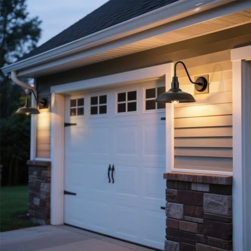 14in Outdoor Gooseneck Barn Light for Garage, 2 Pack Bronze Exterior Wall Lights Fixture for Porch, Outside Farmhouse Wall Sconce for Patio, Cabin, Entryway
