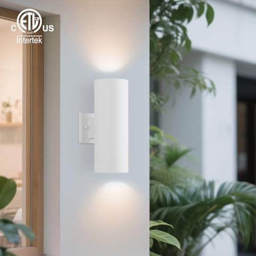 mirrea 14" Modern Outdoor Porch Light in 2 Lights, Matte White, 2 Pack