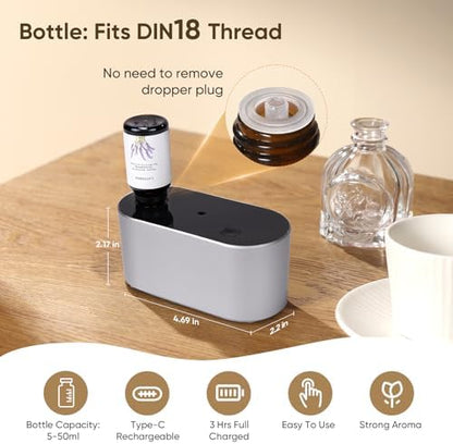 Waterless Diffuser for Home Essential Oil Diffuser, Aromatherapy Diffuser, Portable Scent Diffusers, 3 Mist Modes, Cycle Start for Bedroom, Office Studio 350-700 sq. ft Silver