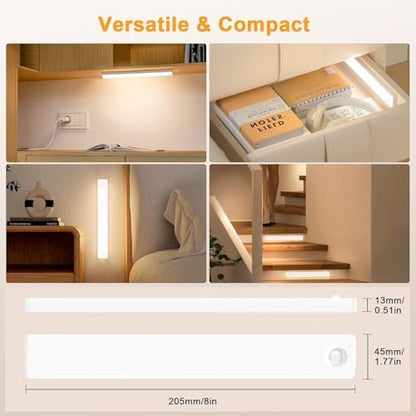 6 Pack Under Cabinet Lighting, USB Rechargeable Motion Sensor Light Indoor, Battery Operated Closet Light, LED Cabinet Lights, Stick On Dimmable Under Counter Lights for Kitchen