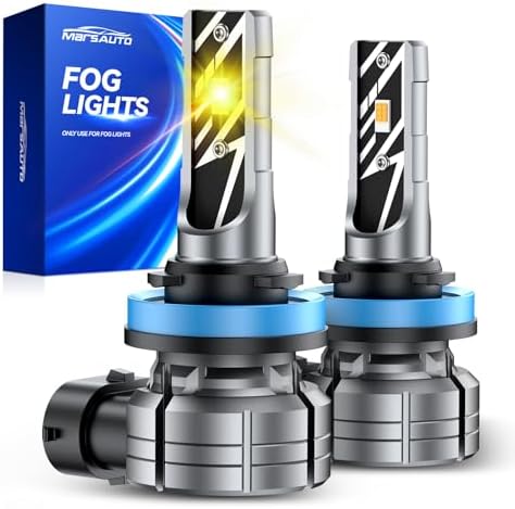 Marsauto H11/H16/H8 LED Fog Light Bulb, 18000LM 700% Brightness, H11 H16 H8 LED Bulb Yellow Fog Lights, 3000K Yellow Tail Light Covers 70000HRS Lifespan H11 Yellow Fog Light Bulbs