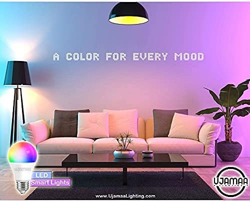 Ujamaa Lighting Smart 2.4GHz Wi-Fi LED Light Bulb, 9W, Multi-Color, Dimmable, A19, E26, Compatiable with Alexa and Google Home Assistant, Controlled by Smart Life App