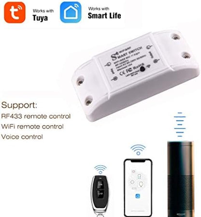 remote switch, WiFi &RF433, AC90-250V 10A, 1Gang wireless relay switch.Compatible with Alexa/Google Home,Voice Control,Timer Function.