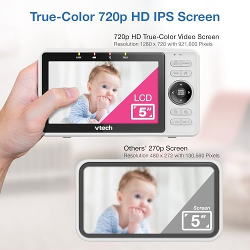 VTech Smart WiFi Baby Monitor – See Your Baby at Home or from Anywhere, Free App, 1080p Camera, 5" Screen, Pan-Tilt-Zoom, Night Vision, Two-Way Talk | VM901
