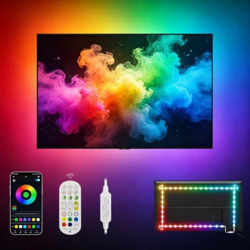 LED TV Backlight, 16.4ft RGBIC TV Backlight for 55-70 inch TV, Smart LED Light for TV with Bluetooth APP and Remote Control, Color Changing Colorful LED Light, Music Sync Function, 99+ Scene Modes