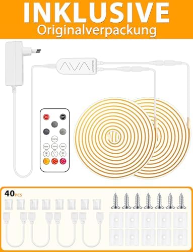 Lamomo COB LED Strip Lights 65.6Ft, 2 Roll Natural White Dimmable Self-Adhesive Led Rope Light with Remote, Flexible Cuttable Waterproof 4000K Silicone Neon Tape Lights for Bedroom, Indoor, Cabinet