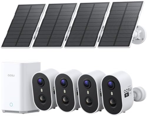 aosu 2K Solar Security Cameras Wireless Outdoor System, 4-Cam-Kit