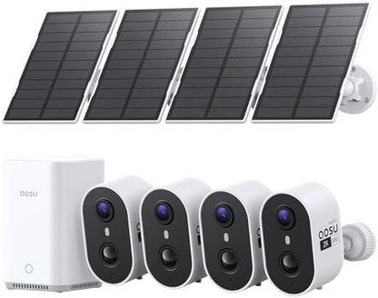 aosu 2K Solar Security Cameras Wireless Outdoor System, 4-Cam-Kit