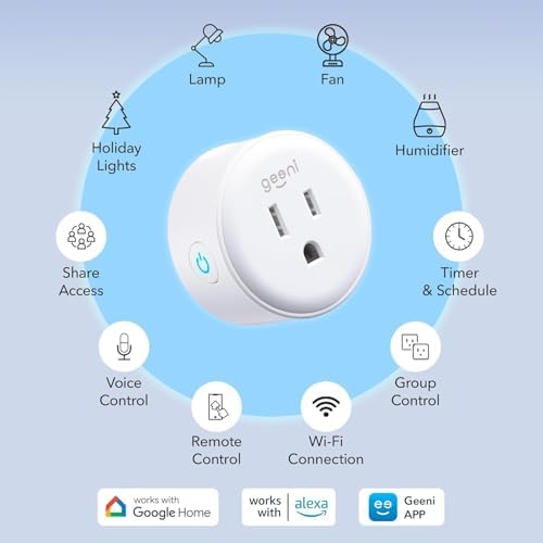 Geeni DOT Smart Outlet Plug, No Hub, Alexa & Google Home, White, 3-Pack