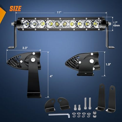 Nilight Led Light Bar 2Pcs 11 Inch 50W Super Slim Spot Flood Combo 5000LM 3D Driving Fog Off Road Lights Pods with Wiring Harness Kit-2 Lead for Trucks Pickup SUV ATV UTV Boat 4x4 Van Camper