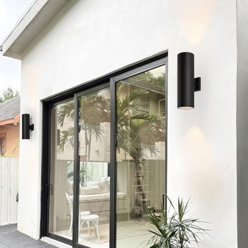 mirrea 18" Modern Outdoor Porch Light in 2 Lights, Matte Black, 2 Pack