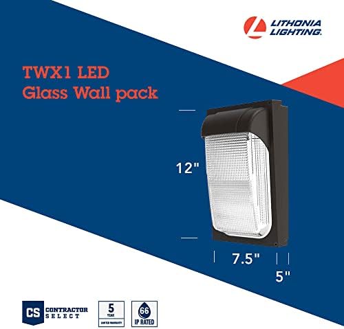 Lithonia Lighting 7.5" Mini LED Wall Pack Outdoor Light Fixture, Building Wall Light, Dusk to Dawn Sensor, 4000K Cool White, MVOLT 120-277V, IP65, Glass Lens, Bronze (TWX1 LED P2 40K MVOLT PE DDBTXD)