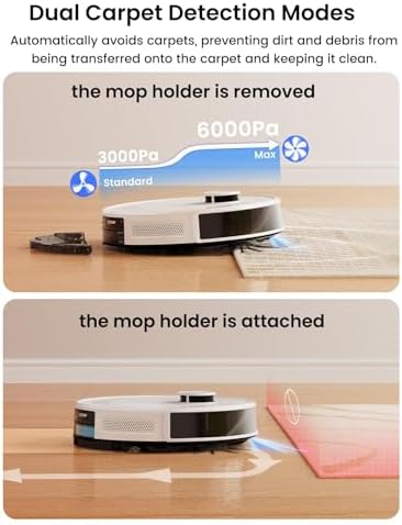 Lefant Robot Vacuum and Mop,75-Day Self-Emptying,6000Pa Powerful Suction,Customized Cleaning,Home Mapping, 140 Min Runtime, 2.4G/5G WiFi/Alexa/APP/iWatch,M2 Plus