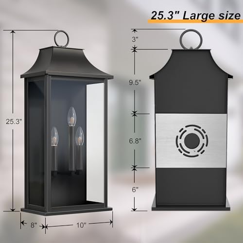 Dusk to Dawn Outdoor Wall Lantern, 25.3" Black Exeterior Light