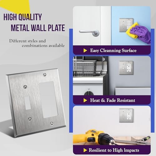 ENERLITES Combination Toggle Switch&Decorator Receptacle Metal Wall Plate