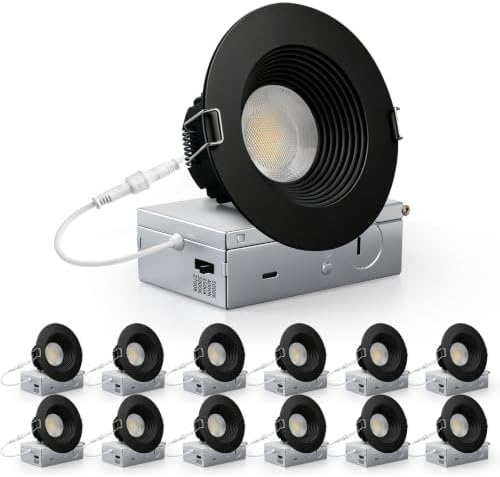 Adetu 12 Pack 4 Inch Black Anti-Glare LED Downlight, Recessed Ceiling Light