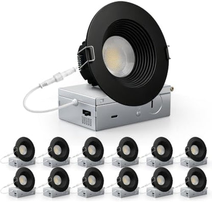 Adetu 12 Pack 4 Inch Black Anti-Glare LED Downlight, Recessed Ceiling Light