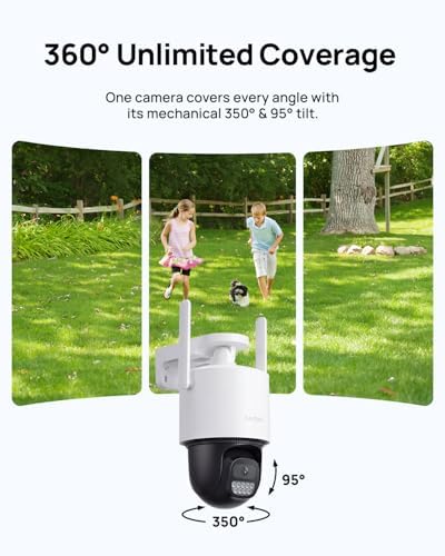 Anona Solar Security Camera Wireless Outdoor, 2.5K 4MP 360° Coverage PTZ Cameras, 24/7 AOV Recording, Color Night Vision, AI Human Detection, Auto Tracking, No Monthly Fee, IP66, 2.4GHz Wi-Fi, 2 Pack