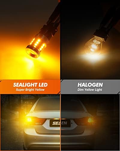 SEALIGHT LED Turn Signal Bulb, 3157 LED Bulbs Amber Yellow, 1000% Brighter 3156 3457A 4057 4157 LED Light for Front Rear Turn Signal Light, Marker Parking Lights, Pack of 2