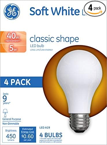 GE LED Light Bulbs, A19 General Purpose (40 Watt Replacement LED Light Bulbs), 450 Lumen, Medium Base Light Bulbs, Soft White, 4-Pack LED Bulbs