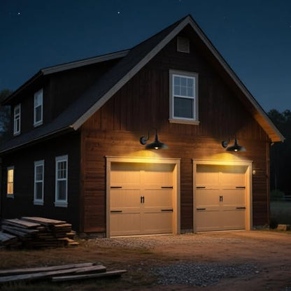 16 Inch Gooseneck Light Fixture for Barn Door, 2 Pack Large Barn Lights for Front Porch, Black Outdoor Farmhouse Light with Goose Neck Arm, Exterior Wall Dome Lighting for House Garage