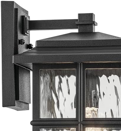 Kichler Beacon Square 14.25" 1-Light Outdoor Wall Light with Clear Hammered Glass in Textured Black, for Exterior Doors, Garage, Porch, or Patio (14.25" x 8"), 49830BKT