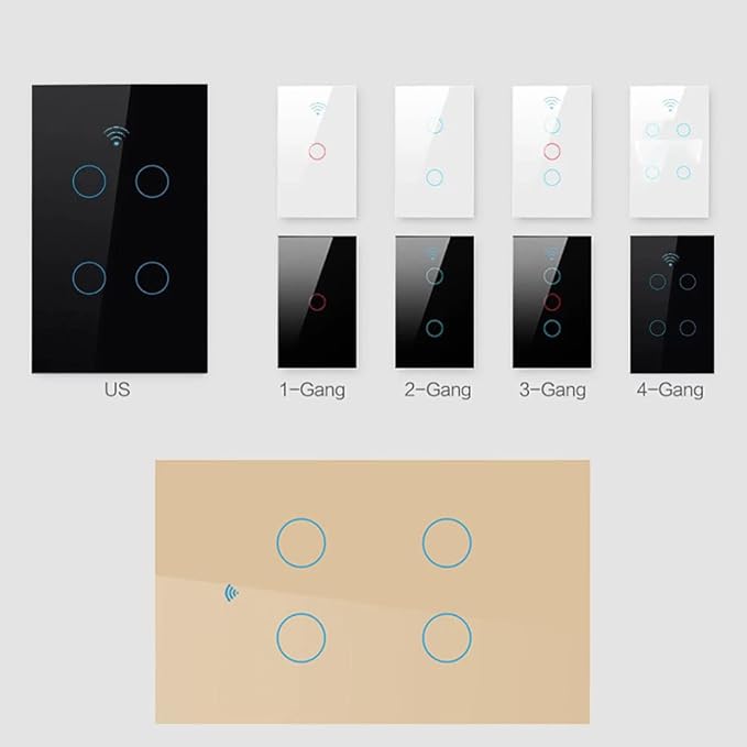 ZMIN WiFi Smart Light Switch Glass Screen Touch Panel Voice Control Wireless Wall Switches Remote with Voice Control White 4-Gang