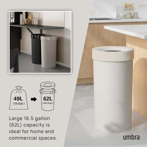 Umbra Vento Kitchen Trash Can, Open Top 16.5 Gallon Garbage Can, Sand